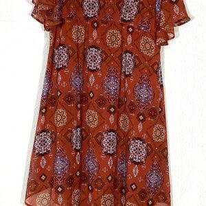 Maurices rust color Medallion midi hanky hem lined size XL